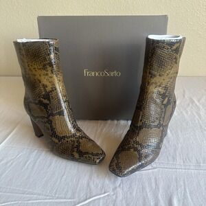Franco Sarto Briar Snakeskin Leather Square Toe Taupe Booties Size 5 NEW In Box